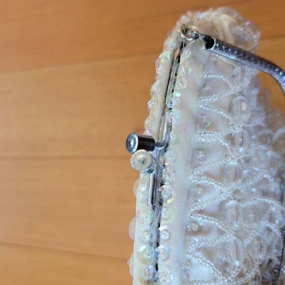 Vintage ivory white beaded mini bag romantic classic americana glam - Picture 4 of 8